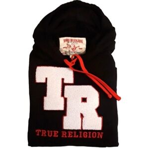 🆕️True Religion Chenille Patch Longsleeve Pullover Hoodie. Men's Size: Large